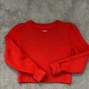 Maeve Red puff-shoulder crew neck sweater